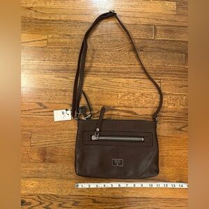 NWT Fossil Dark Brown Leather crossbody shoulder Bag silver hardware